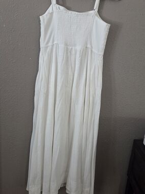 White Smocked Bodice Maxi Dress